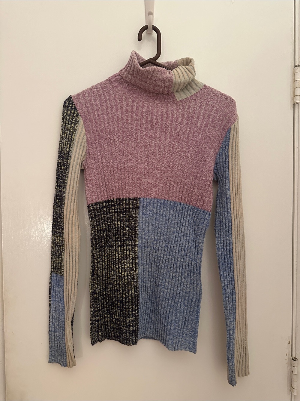 3.1 Phillip Lim Pink Blue Cream Black Colorblock Ribbed Turtleneck
